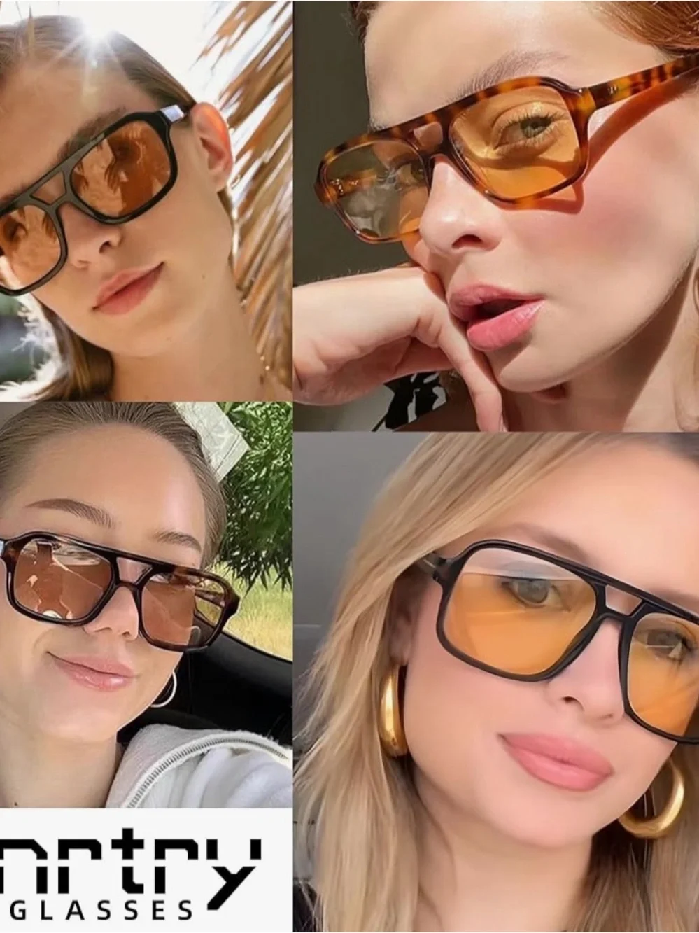 Retro 70s Style Oversized Square Aviator  Sunglasses Tortoise/Tea Stripe Frame